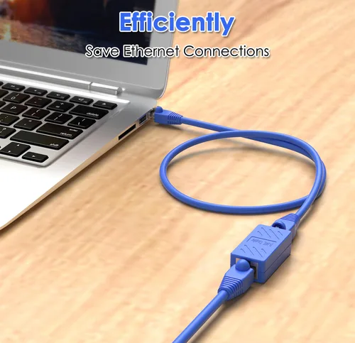 Vista 3 de Adaptador de extensor de cable Ethernet RJ45, conector LAN, acoplador de línea hembra a hembra (azul, paquete de 6)