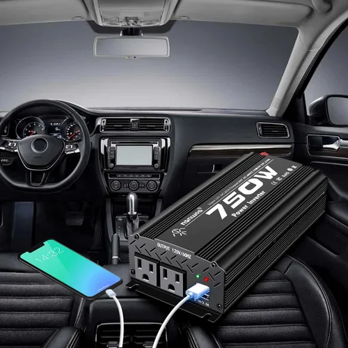 Vista 8 de Inversor de corriente de onda sinusoidal modificada de 750 W, CC 12 V a CA 110 V, pico de 1500 vatios, adaptador de inversor de enchufe