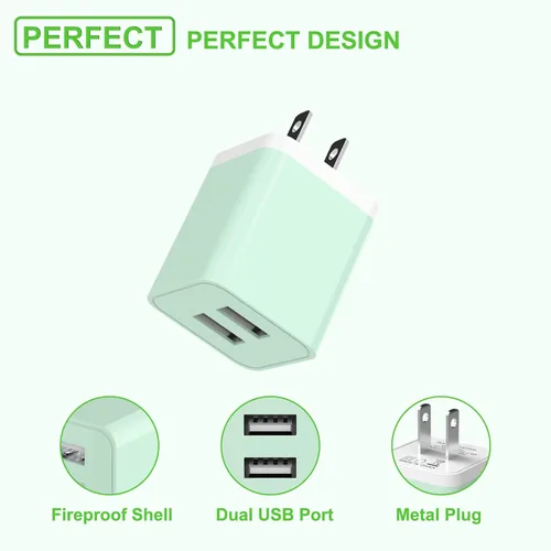 Vista 5 de iGENJUN Paquete de 5 cargadores para iPhone [certificado MFi], adaptador de bloque de cargador de pared USB de doble puerto con cable Lightning de 6