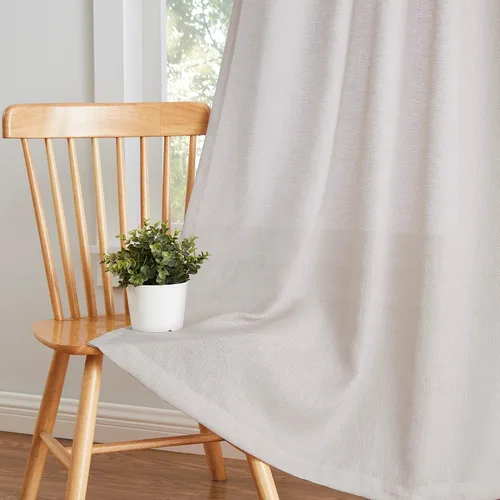 Vista 4 de Enactex Cortinas plisadas de lino con textura de 25 x 95 pulgadas, cortinas semitraslúcidas con pestañas traseras, filtrantes de luz, para sala