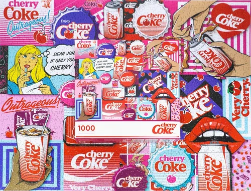 Vista 3 de Springbok Coca-Cola Cherry Coke - Rompecabezas de 1000 piezas para adultos, piezas de corte único, fabricado en Estados Unidos Coca-Cola Cereza