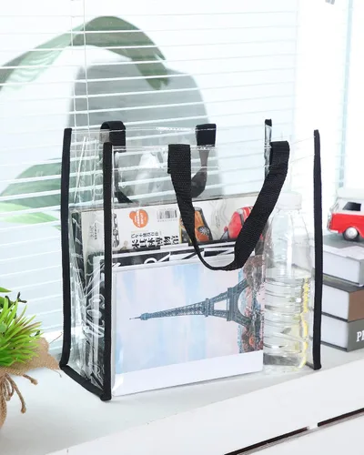 Vista 4 de Paquete de 6 bolsas transparentes aprobadas para estadios, bolsas de plástico transparente con asas, bolsa transparente para estadio, bolsa de playa