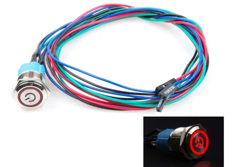 Vista 5 de Interruptor de chasis de 0.472 in con botón de metal con cable de extensión de 3.3 pies, anillo de símbolo de interruptor azul, adecuado