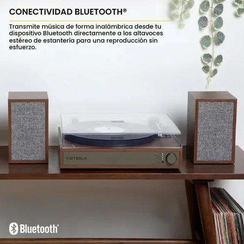 Vista 5 de Victrola Harmony – Sistema de giradiscos Bluetooth – Reproductor de discos de vinilo de 3 velocidades, altavoces estéreo para estantería, diseño