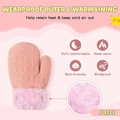 Vista 4 de Winter Mittens Gloves Beanie Hat Set for Kids Baby Toddler Children, Thick Warm Knit Fleece Lined Thermal Set for Boys Girls