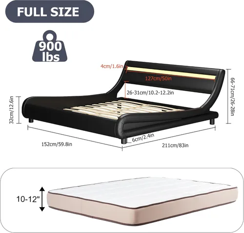 Vista 2 de TTVIEW Base de cama LED de perfil bajo de tamaño matrimonial con cabecera ajustable, moderna plataforma tapizada con soporte de listones de madera