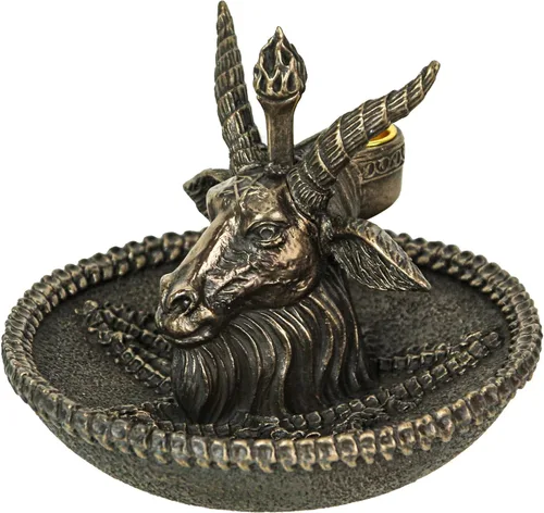 Vista 4 de Veronese Design 4 1/8" Beast Head Baphomet Escultura de resina Acabado Bronce Flujo Incienso Bowl