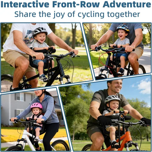Vista 7 de Asiento de bicicleta infantil montado en la parte delantera para adulto MTB, portabicicletas interactivo para niños con barandilla completa, pedales