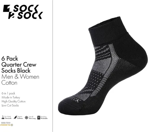 Vista 3 de 1SOCK2SOCK Paquete de 6 calcetines deportivos de algodón para hombres y mujeres, de algodón, corte bajo, calcetines para correr Negro