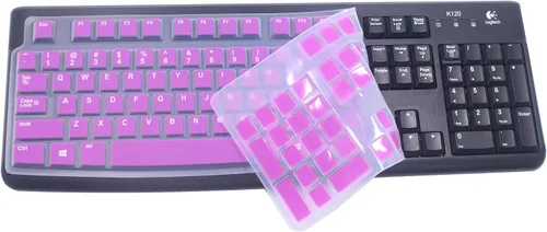 Vista 6 de Funda de silicona para teclado de escritorio ultrafina, compatible con Logitech K120 y MK120 teclado USB con cable (azul degradado)
