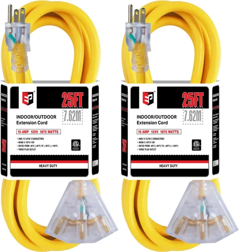 Vista 20 de EP Cable de extensión de 3 pies, 12/3 SJTW 3 tomas de corriente eléctrica Negro