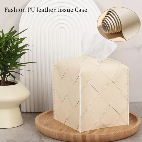 Vista 5 de Funda para Caja de Pañuelos de Cuero PU Cuadrada Soporte Organizador de Pañuelos Faciales Dispensador para Baño, Dormitorio, Encimera de Tocador