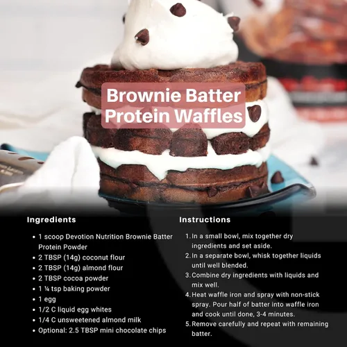 Vista 5 de Devotion Nutrition Brownie - Proteína en polvo para batidos, hornear, brownies, postres, 0.71 oz de aislado de suero y mezcla de caseína, sin azúcar