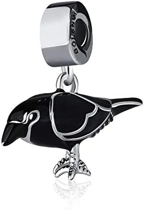 Vista 2 de Abalorio de plata de ley 925 con colgante de cuervo de pájaro negro para pulseras o collares similares Plata esterlina Sin gemas