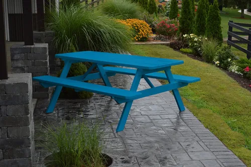 Vista 19 de Amish-Made - Mesa de picnic rectangular de pino para exteriores de 44 pulgadas con bancos adjuntos, color negro Negro (Black Paint)