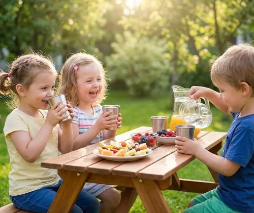Vista 8 de CHILLOUT LIFE Vasos de acero inoxidable para niños y adultos de 12 onzas – Vasos de metal apilables para el hogar y actividades al aire libre, sin
