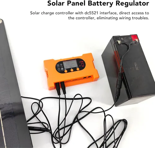 Vista 2 de Controlador de carga solar Dual USB tipo C de carga rápida Panel solar Regulador de batería Dc5521 Interfaz 12v/24v Adaptación automática (10A)