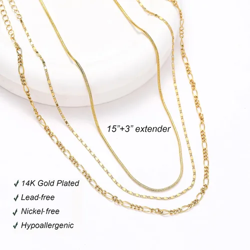 Vista 6 de wgoud Gold Necklace for Women Waterproof,14K Real Gold Plated Herringbone Choker Necklace for Women Trendy, Dainty Gold Chain Necklaces Stack,Simple