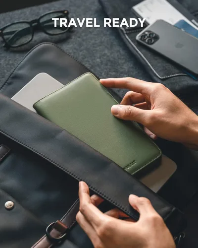 Vista 5 de VULKIT Billetera para pasaporte, con bloqueo RFID, cartera de viaje para hombres y mujeres