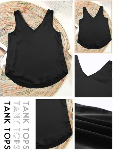 Vista 6 de BLENCOT Camisetas sin mangas para mujer, con cuello en V, de seda, de satén, sin mangas, blusas básicas 2024, tallas XS-3XL