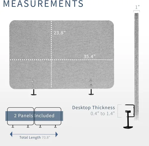 Vista 7 de VIVO Sistema de panel de privacidad de 71 x 24 pulgadas, divisor de escritorio de cubículo absorbente de sonido, división acústica, 2 paneles, gris