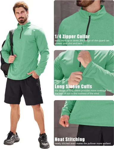 Vista 46 de MAGCOMSEN Sudadera de golf de manga larga con forro polar para hombre, con cremallera de 1/4, térmica, para correr