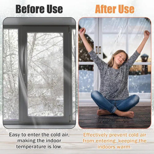 Vista 8 de Kit de aislamiento de ventana de 62×236 pulgadas para invierno - Endurecer plástico para 5 ventanas interiores para invierno, película retráctil