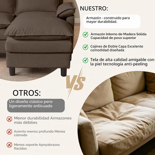 Vista 5 de Sofá de nube en forma de U de 104 pulgadas, sofá modular convertible, cómodos sofás con diván doble y reposabrazos para dormir, sofá modular de 4