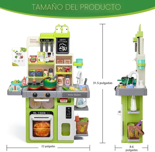 Vista 2 de Juego de cocina para niños, juego de cocina para niños pequeños con sonido y luz, estufa de cocina con vapor, fregadero de juegos, juguete de comida