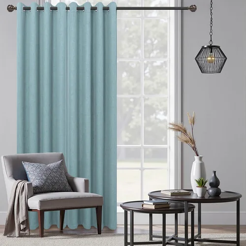 Vista 7 de Cortinas negras de color azul claro de 63 pulgadas de largo para dormitorio, sala de estar, oscurecimiento, 2 paneles con ojales, agujeros costeros