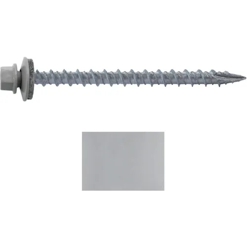 Vista 67 de 10 tornillos para techos de metal gris ABC de 2-1/2 pulgadas, cabezal de arandela hexagonal, arranque automático/roscado, arandela EPDM. 1 bolsa