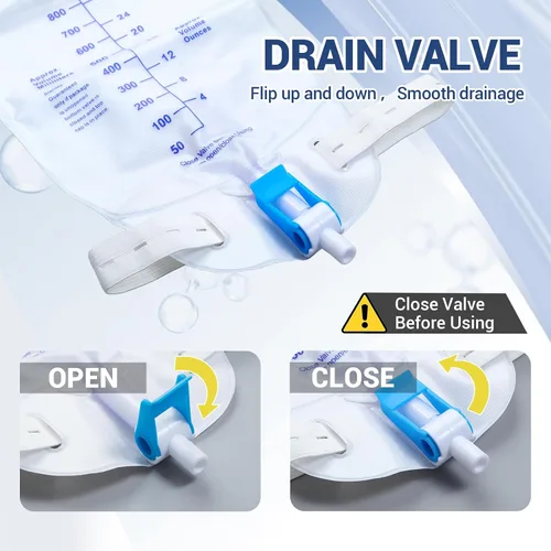 Vista 5 de Paquete de 5 bolsas de 33.8 fl oz para piernas de drenaje urinario con correas ajustables para el hombro y tubo flexible de 17.7 pulgadas con diseño