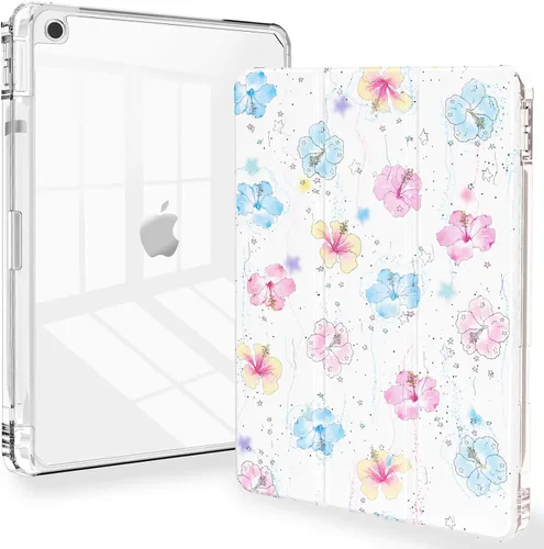 Vista 22 de Feams Funda para iPad de 9ª generación, funda triple para iPad 10.2, cubierta trasera transparente con soporte para lápiz y apagado Ángel