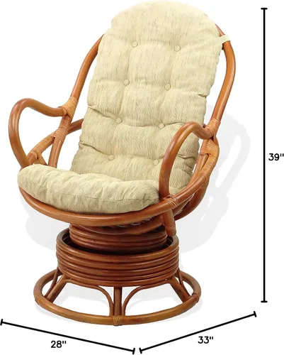 Vista 10 de Salón giratorio mecedora Java silla de mimbre natural de ratán con cojín crema, color marrón oscuro