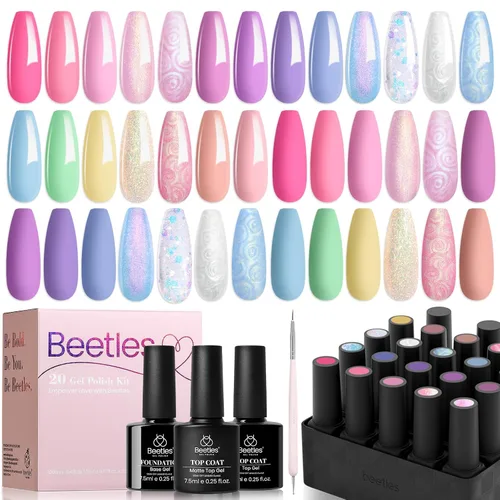 Vista 22 de Juego de esmalte de uñas de gel Beetles Cat Eye - 24 piezas, 20 colores de esmalte de uñas de gel con brillantina, cambia de color oscuro, kit