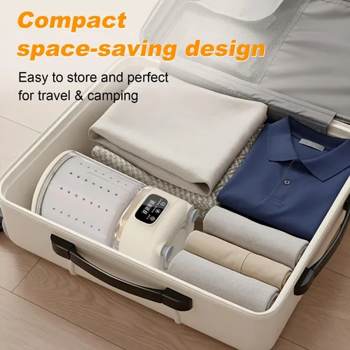 Vista 7 de Mini lavadora portátil, 2L USB recargable 3000 mAh con cesta de secado giratorio, 3 modos de limpieza de luz azul, compacta para dormitorio