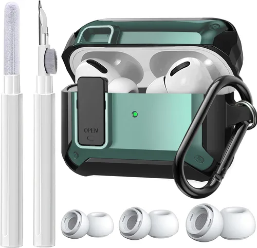 Vista 12 de Olytop Funda de bloqueo para Airpods Pro 2 Gen/Pro con kit de limpieza y puntas de repuesto (S/M/L), funda protectora resistente para iPod Pro