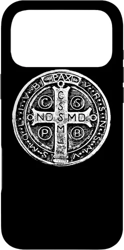 Vista 22 de Funda cristiana católica para iPhone 16 con medalla de San Benito de San Benito