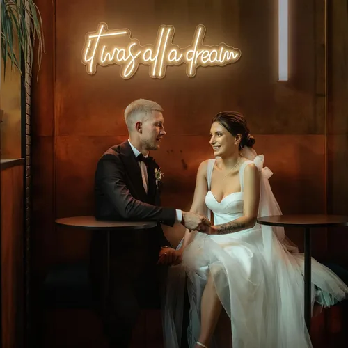 Vista 3 de Letrero de luz de neón con texto en inglés «It Was All a Dream» con luces LED 3D personalizadas, lámpara de neón reutilizable, brillo ajustable