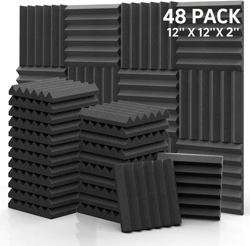 Vista 8 de GUERRI Paquete de 48 paneles de espuma acústica de 12 x 12 x 1 pulgada, paneles de espuma a prueba de sonido, de alta densidad, absorción de sonido