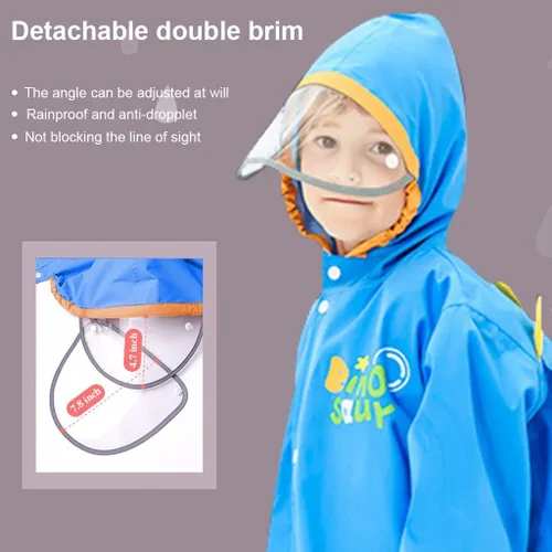 Vista 2 de Chubasquero para niños y niñas, poncho de lluvia con capucha, impermeable, impermeable, reutilizable, para lluvia de 4 a 18 años