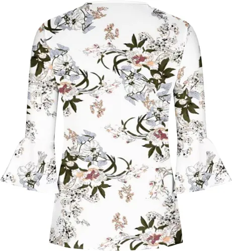 Vista 13 de Ceboyel Blusa tipo túnica con estampado floral para mujer, con botones, estilo Henley, con manga de codo, casual, trajes de moda para mujer