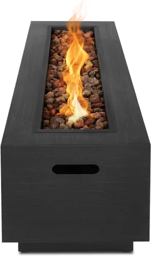 Vista 2 de Real Flame Lanesboro - Chimenea rectangular de propano – Quemador de acero inoxidable, vidrio negro fuego, cubierta de almacenamiento, kit