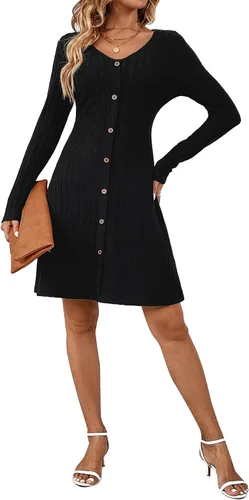 Vista 4 de Aossfre Vestido midi ajustado de manga larga con cuello en V para mujer