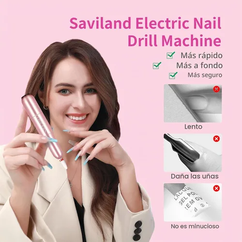 Vista 2 de SAVILAND Taladro Eléctrico para Uñas: Lima Eléctrica para Uñas 2025, Taladro de Uñas Rosa Efile Profesional para Manicura con 6 Piezas de Puntas