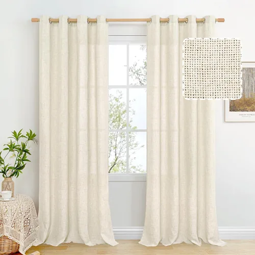 Vista 87 de BGment Cortinas de Lino Beige de 63 Pulgadas de Largo 2 Paneles - Tratamientos para Ventanas con Textura de Arpillera Filtrantes de Luz Cortinas