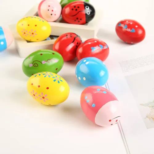 Vista 4 de 12 piezas de maracas de huevo de madera, instrumentos de percusión musicales de mano