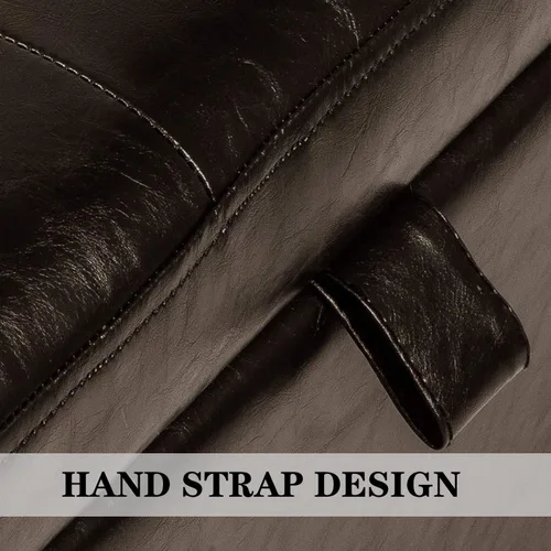 Vista 4 de Adeco Otomana moderna de almacenamiento de piel sintética de 18 pulgadas con patas de madera para sala de estar, banco rectangular con detalles