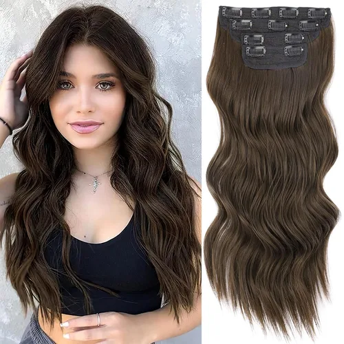 Vista 28 de Extensiones de cabello con clip de Vigorous de 20 pulgadas, con reflejos rubio playa, extensiones de cabello ondulado largo y suave de cabello