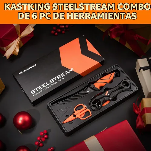 Vista 2 de KastKing SteelStream - Juego de herramientas de pesca de 6 piezas, alicates de pesca resistentes a la corrosión con cordón, cuchillo de filete